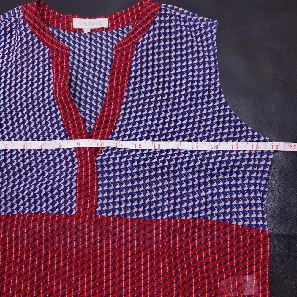 1. State Blue/ Red GeoSheer Printed Blouse size S - Picture 4 of 8